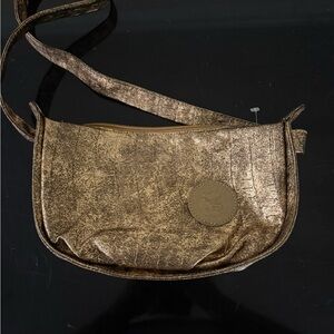 Vintage CARLOS FALCHI Small Gold Wash Distressed Vegan-Leather Shoulder Bag $388